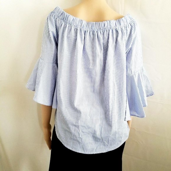 Kontrol Contemporary Blue & White Stripe Off-Shoulder 3/4 Sleeve Blouse Medium - Picture 7 of 13